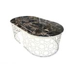 Bengi Ticaret Orta Sehpa 13760 GEOMETRİK Model Metal Siyah Osmanlı Motif beyaz MDF tabla