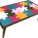 Bengi Ticaret Orta Sehpa 17982 PUZZLE Bulmaca Kayın Retro Ayak cam Çocuk gelişimine Destek Ürün