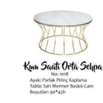 Bengi Ticaret Orta Sehpa Brc Kum Saati Model Beyaz Mermer Temper Cam Meta Gold Renk Kaplama El Yapım - istenilen renk