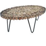 Bengi Ticaret Orta Sehpa Oval Kütük Ağaç Dalı Kesme Metal Çelik Ayak Yeni Trend Üstü Camlı Natüre Renk El Yapı