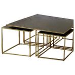 Bengi Ticaret Zigon-Orta Sehpa Kare Ogem Model Takım Metal Çelik Gold Kaplama Temper Füme Cam - Siyah - Gold Siyah