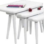 Bengi Ticaret Zigon OSM 13280 CLASS Model Sehpa Parlak Beyaz Ahşap Kayın Retro ayak El Yapımı