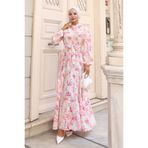 benguen Desenli Tesettür Elbise Pembe 580