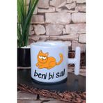 Beni Bi Sal-Bezgin Kedi Baskılı Eğlenceli Hediyelik T Kulplu Latte Fincanı Kupa Bardak - Beyaz