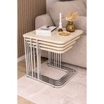 BENİCE HOME Benice Lina Series Traverten Metal Krom Tekerlekli 4'lü Zigon Sehpa