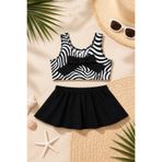 Beniizle Fiyonk Detaylı Zebra Desenli Kız Çocuk Mayo Bikini Takım