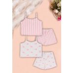 Beniizle Kalpli Ve Çizgili Askılı Üst, Şort 2'li Kız Çocuk Pijama Takımı