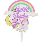 Benim Marifetlerim Unicorn Ahşap Pasta Süsü 14 cm - Renkli - 1 Adet