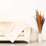 Benimol Kırık Beyazdokuma Kadife Şönil Düz Kumaş Çift Taraflı Koltuk Şalı Örtüsü Maxi Set (3+3+1+1) - 175 x 215 cm