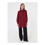 Benin Poplin Kumaş Cep Detaylı Uzun Basic Bluz / Gömlek - Bordo -