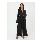 Benin Viskon Kumaş Uzun Kimono & Pantolon Takım - Siyah -