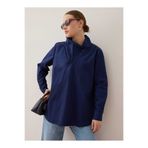 Benin Yaka Detaylı Poplin Tunik - Lacivert - - Exclusive