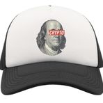 Benjamin Franklin Crypto Currency 100 Dollar Bill Grafik Yarım Mesh Kamyon Şoförü Şapkası Beyzbol Şapkası Snapback Siyah, siyah, One Size