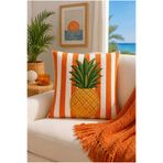 Benlisso Home Ananas Desenli Dijital Baskılı Punch Nakış Görünümlü Dekoratif Kırlent Kılıfı 43x43 Yastık Kılıfı (1 Adet)