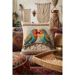 Benlisso Home Papağan Desenli Dijital Baskılı Punch Nakış Görünümlü Dekoratif Kırlent Kılıfı 43x43 Yastık Kılıfı (1 Adet)