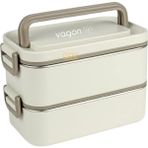 Bento 2000ML Lunchbox 2 Katlı 3 Bölmeli Mini Kaseli Çelik Sefer Tası Yemek Kutusu (Beyaz)