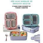 Bento 620Ml Lunchbox Tek Katlı 3 Bölmeli Çelik Sefer Tası Yemek Kutusu (Turkuaz)