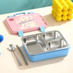 Bentopia Beslenme Kutusu Paslanmaz Çelik - 700 ml 3 Bölmeli Taşıma Kulplu Çocuk Beslenme Kabı - Pembe