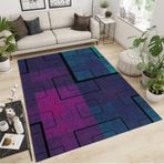 Benzersiz Mor Mavi Parça Halı 100 x 140 cm - Modern Geometrik Tasarım, Yıkanabilir, Kaymaz Arka Kısım - Stüdyo, Yatak Odası, Oturma Odası Ev Dekoru için İdeal