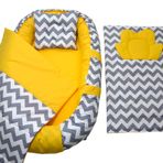 Berababy Babynest Alt Açma Minderli Gri ve Sarı Tasarım Bebek Yuvası 4 Parça Set