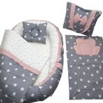 Berababy Babynest Çantalı Gri ve Pudra Tasarım Bebek Yuvası 5 Parça Set