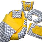 Berababy Babynest Emzirme Yastıklı Gri ve Sarı Tasarım Bebek Yuvası 6 Parça Set