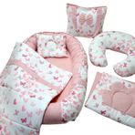 Berababy Babynest Emzirme Yastıklı Pudra Kelebek Tasarım Bebek Yuvası 6 Parça Set