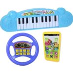 Berattoys Müzikli Oyuncaklar 3lü Set Oyuncak Direksiyon&telefon&piyano Eğitici Set Pilli Oyuncaklar - Mavi