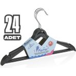 Beray Home 24 Adet Özel Tasarım Ahşap Görünümlü Çocuk ve Bebek Kıyafet Askısı Elbise Askısı - Siyah