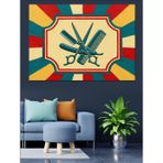 Berber Makası Retro Logo Dekoratif Kanvas - Mdf Ahşap Tablo