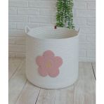 Berçak Home Çocuk Oyuncak Sepeti Punch Işlemeli Düzenleyici Kirli Sepeti 24 cm Yükseklik Beyaz Çiçek Desenli