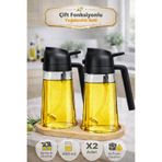 Berdina Home 2'li Bambu Stantlı Çift Fonksiyonlu Cam Yağdanlık 450ml Sprey Dökme Sıvıyağ Şişesi Airfryer Yağlık