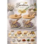 Berdina Home 2'li Çift Cidarlı Cam Baharatlık Kase Seti Bambu Kapaklı Kaşıklı Çok Amaçlı Şık Tasarım Modern Stil