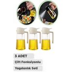 Berdina Home 3 Adet Çift Fonksiyonlu Yağdanlık 550 ml Zeytinyağı Sıvıyağ Cam Şişe Sprey Airfryer Yağlık Sirkelik