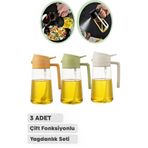 Berdina Home 3 Adet Çift Fonksiyonlu Yağdanlık 550ml Zeytinyağı Sıvıyağ Cam Şişe Sprey Airfryer Yağlık Sirkelik