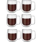 Berdina Home 6'lı Çift Cidarlı Kupa Bardak 350 ml Ofis Ev Espresso Kahve Çay Fincanı Borosilikat Kulplu Bardak - Şeffaf