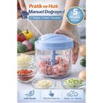 Berdina Home Pratik Ipli El Rondosu 5 Çelik Bıçaklı Büyük Boy Sebze Meyve Et Soğan Doğrayıcı Blender Rende Mavi