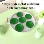 Bereka Metal Çay Tabağı-Bardak Altlığı- Renkli Çay Tabağı-Paslanmaz Kararmaz Renkli Çay Tabağı - Yeşil