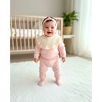 Beren Kız Bebek Fisto Dantel Yakalı Pembe Takım - %100 Pamuklu Sweatshirt ve Aşt Eşofman Seti - 9-12M - 0P - Pembe