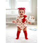 Beren Minicayzen %100 Pamuk Kalp Desenli Kız Bebek 3'lü Set Romper+Bandana+Çorap - 00-Kırmızı - 9 - 12 Ay