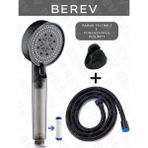 Berev Filtreli 5 Fonksiyonlu Siyah Yüksek Basınçlı Ayarlanabilir Duş Başlığı 150 cm Siyah Hortum Mafsallı Set