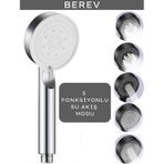 Berev Krom 5 Fonksiyonlu Yüksek Basınçlı Ayarlanabilir Duş Başlığı Krom