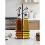 Berina Home 2'li Cam Zeytinyağlık & Sirkelik Seti – Metal Standlı, Şık Tasarım (500ML) Yağlık - Yağdanlık - Gri