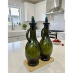 Berina Home Ikili Ahşap Standlı Cam Zeytinyağlık & Sirkelik – Şık Tasarım (500ML x 2) Bambu Tarzı Yağlık - Yağdanlık