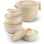 Berina Home Mikser Kase & Karıştırma Kabı Set + 4'lü Kase Set - Pasta Seti Kek Seti Pasta Yapma Seti Çırpma Kabı Mikser Kabı - Bej