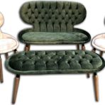 Berjer 12605 Çay Set Model Tk Metal Kayın Retro Ayak Kapiton Kalite Kumaş Döşem