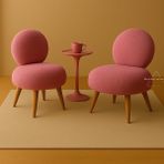 Berjer , Çay Seti,peluş Kumaş,yuvarlak Gürgen Sırtlı,koltuk Takımı, Ikili Koltuk,dekoratif Berje - Pembe