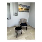Berjer Puf Set - İkili Balkon Koltuğu - Berjer - Tekli Koltuk Puflu - Dijital Baskı - Doğal Ahşap