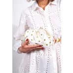 Berlesi Bej Kadın Saten Gold Taşlı Clutch Abiye Çanta