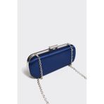 Berlesi Lacivert Saten Gümüş Kapaklı Clutch Abiye Çanta